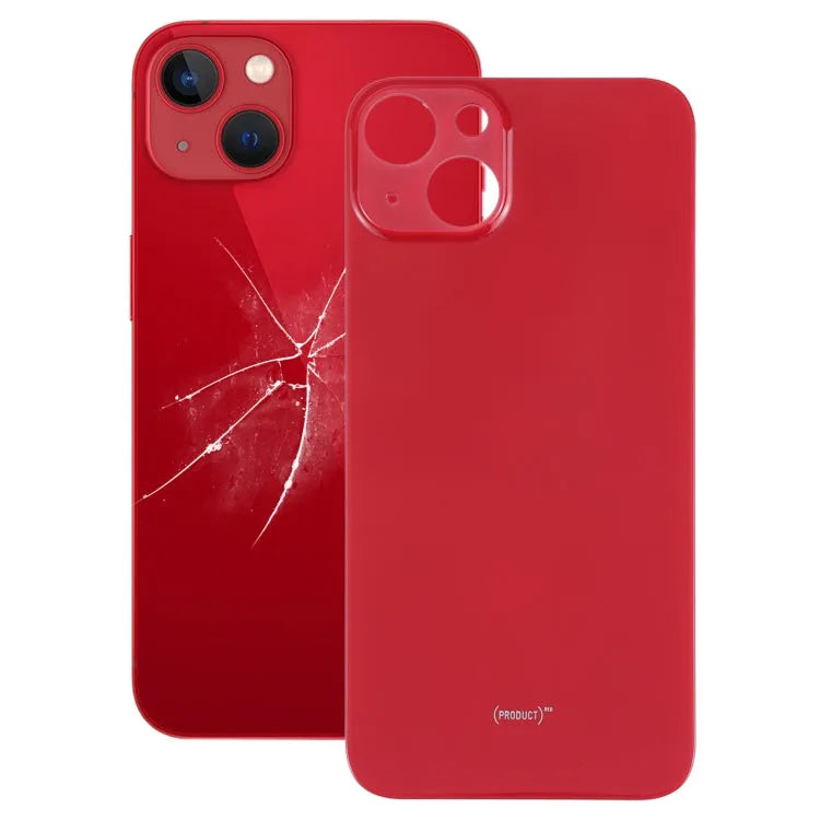 Glazen achterklep met grote camera-uitsparing voor iPhone 13 (rood)