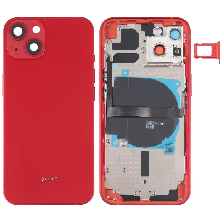 Batterij-achterkant met zijtoetsen, kaartlade en draadloze oplaadmodule voor iPhone 13 (rood)