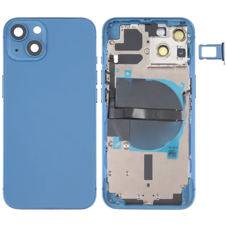 Batterij-achterkant met zijtoetsen, kaartlade en draadloze oplaadmodule voor iPhone 13 (blauw)