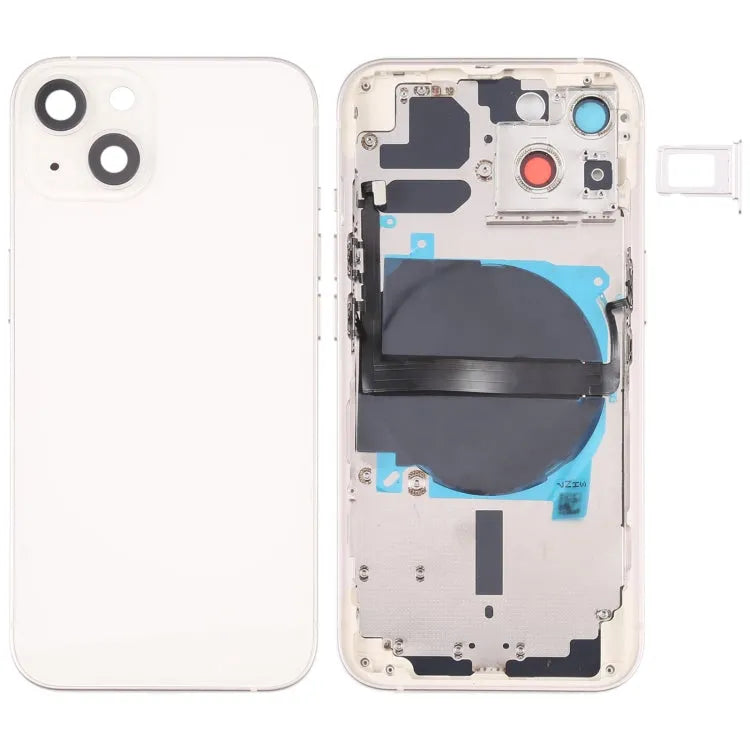 Batterij-achterkant met zijtoetsen, kaartlade en draadloze oplaadmodule voor iPhone 13 (wit)