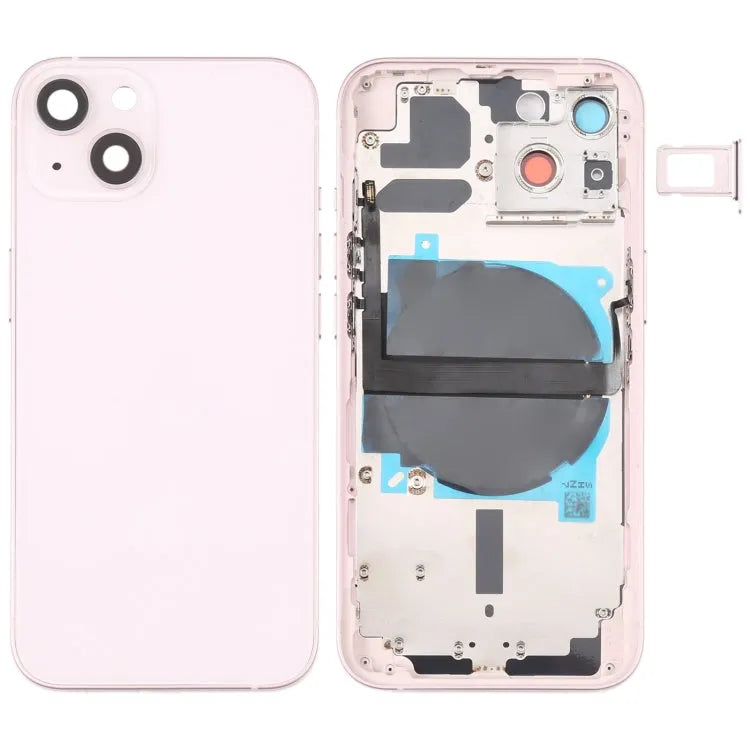 Batterij-achterkant met zijtoetsen, kaartlade en draadloze oplaadmodule voor iPhone 13 (roze)