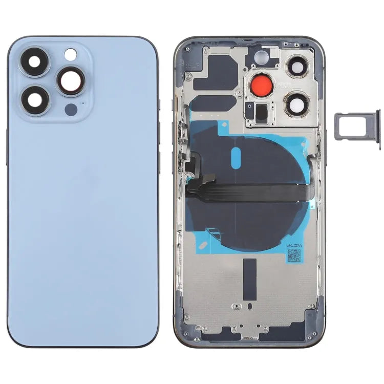 Batterij-achterkant met zijtoetsen, kaartlade en draadloze oplaadmodule voor iPhone 13 Pro (blauw)