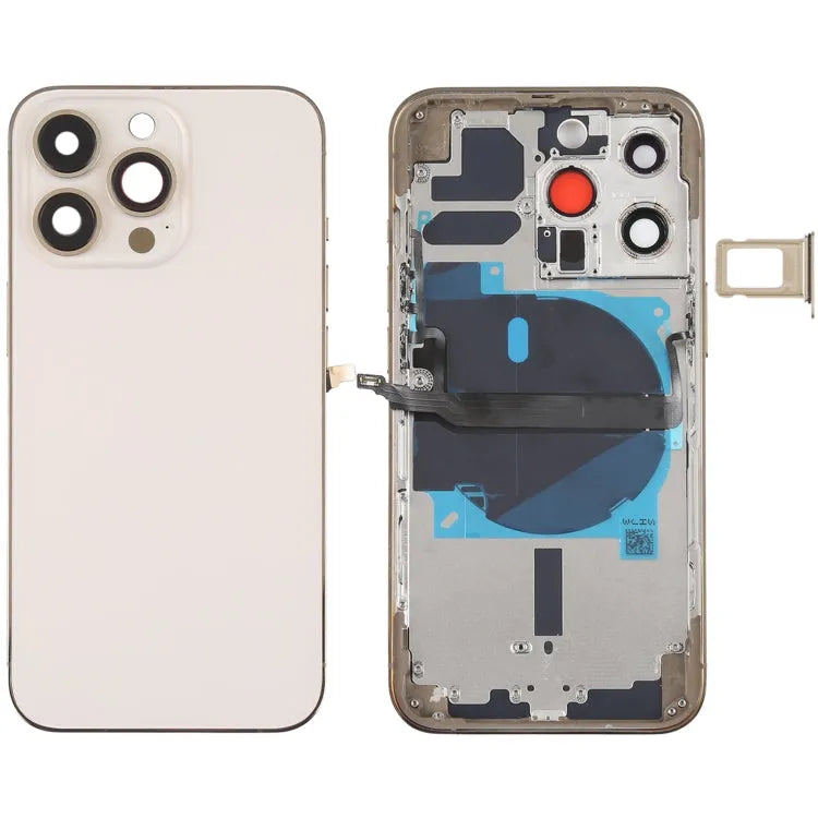 Batterij-achterkant met zijtoetsen, kaartlade en draadloze oplaadmodule voor iPhone 13 Pro (goud)
