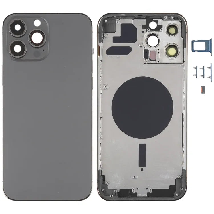 Achterbehuizing met SIM-kaartlade, zijtoetsen en cameralens voor iPhone 13 Pro Max (zwart)