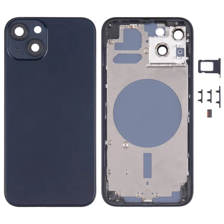 Achterbehuizing met simlade, zijtoetsen en cameralens voor iPhone 13 (zwart)
