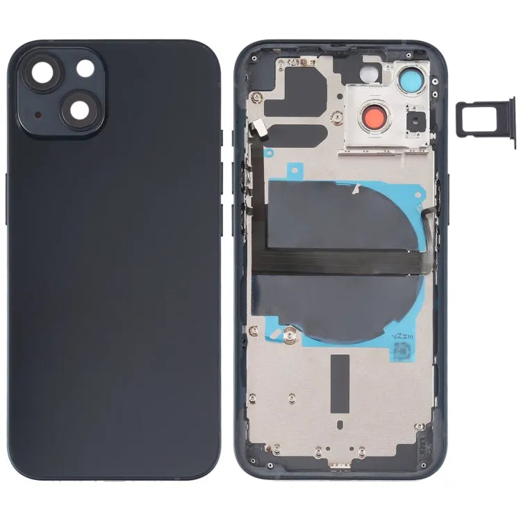 Achterklep met zijknoppen, SIM-tray, power-/volumeflex en draadloze laadmodule voor iPhone 13 (zwart)