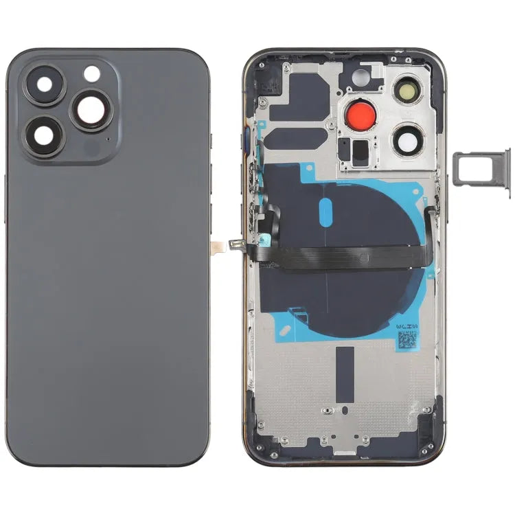 Achterklep met zijknoppen, SIM-tray, power-/volumeflex en draadloze laadmodule voor iPhone 13 Pro (zwart)