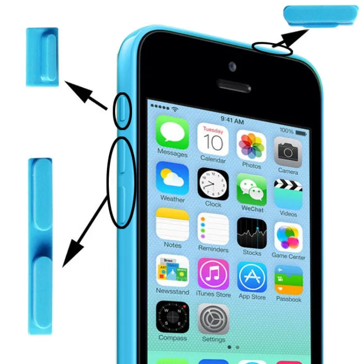Mute-, power- en volumeknopset voor iPhone 5C (blauw, 3-in-1)