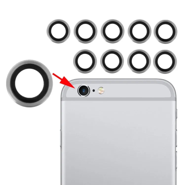 Achteruitcameralens met rand voor iPhone 6 6s zilver (10 paar)