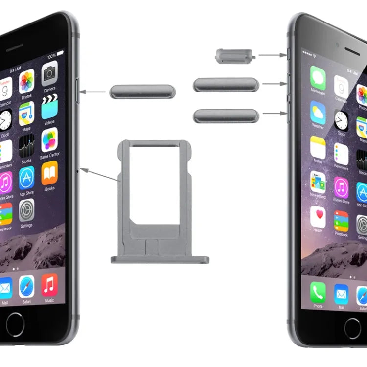 Knoppenset met simlaatje voor iPhone 6 grijs (volume, aan/uit, mute)