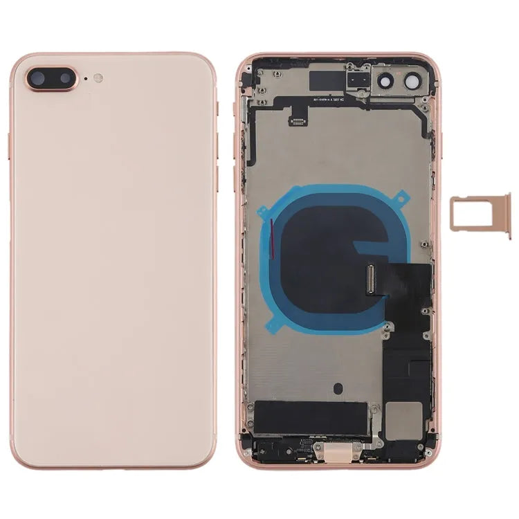Batterij-achterklep compleet met zijknoppen kaartlade en flexkabels voor iPhone 8 Plus (roségoud)