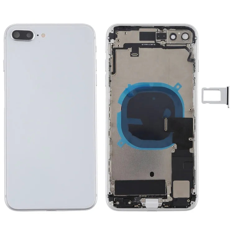 Batterij-achterklep compleet met zijknoppen kaartlade en flexkabels voor iPhone 8 Plus (zilver)