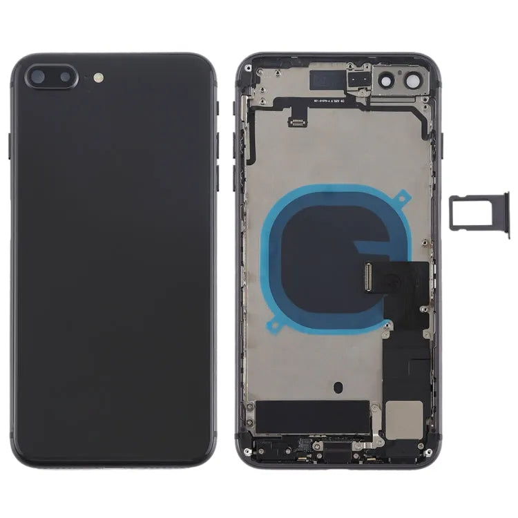 Batterij-achterklep compleet met zijknoppen kaartlade en flexkabels voor iPhone 8 Plus (zwart)