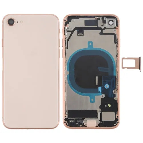 Achterbehuizing compleet met zijknoppen, trilmotor, luidspreker, flexkabels en simlade voor iPhone 8 (roségoud)