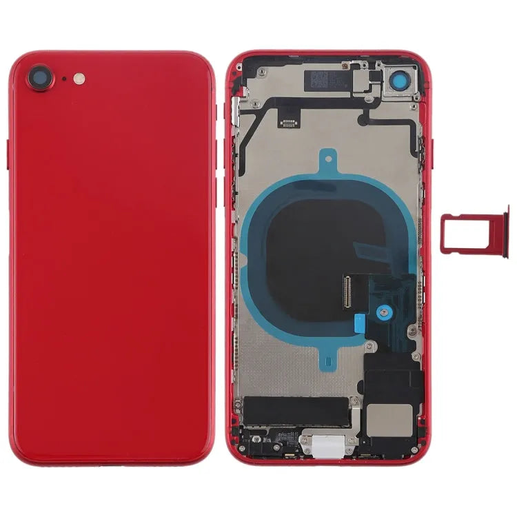 Achterbehuizing compleet met zijknoppen, trilmotor, luidspreker, flexkabels en simlade voor iPhone 8 (rood)