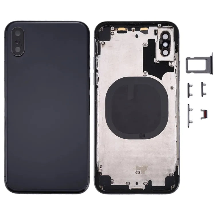Behuizing achterkant met SIM-houder en zijkleppen voor iPhone X (zwart)