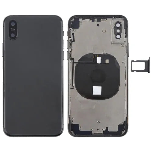 Achterklep voorgemonteerd met zijtoetsen, draadlaadmodule en kaarthouder voor iPhone X (zwart)