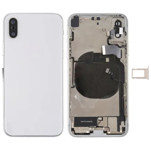 Batterij-achterklep met zijknoppen, trilmotor, oorspeaker, aan/uit- en volume-flex, kaartlade en accu-lijm voor iPhone X (wit)