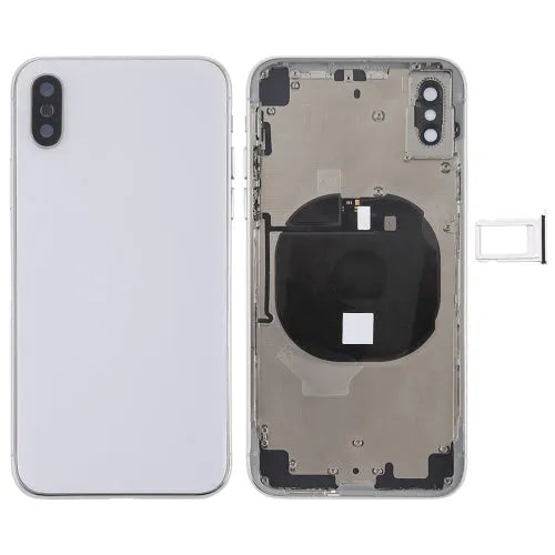 Batterij-achterklep met zijknoppen, draadloze-oplaadmodule, volume-flex en kaarthouder voor iPhone X (wit)