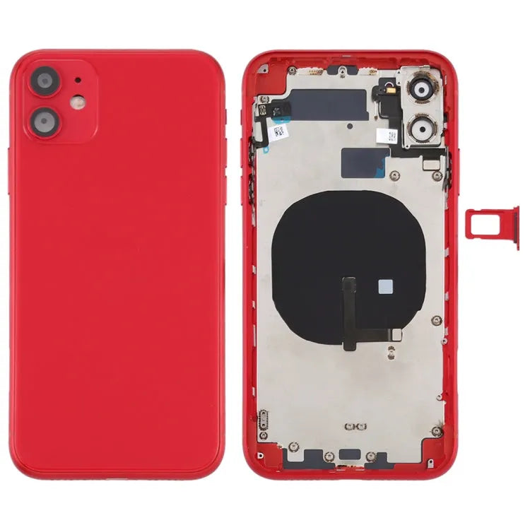 Batterij-achterklep compleet met zijtoetsen, simlade en draadloze oplaadmodule voor iPhone 11 (rood)