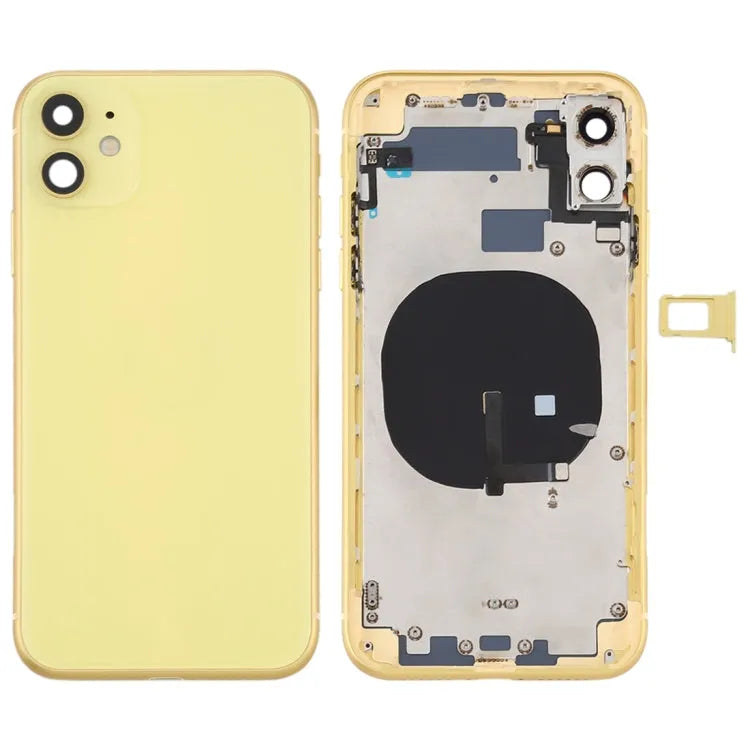 Batterij-achterklep compleet met zijtoetsen, simlade en draadloze oplaadmodule voor iPhone 11 (geel)