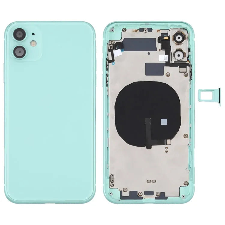 Batterij-achterklep compleet met zijtoetsen, simlade en draadloze oplaadmodule voor iPhone 11 (groen)