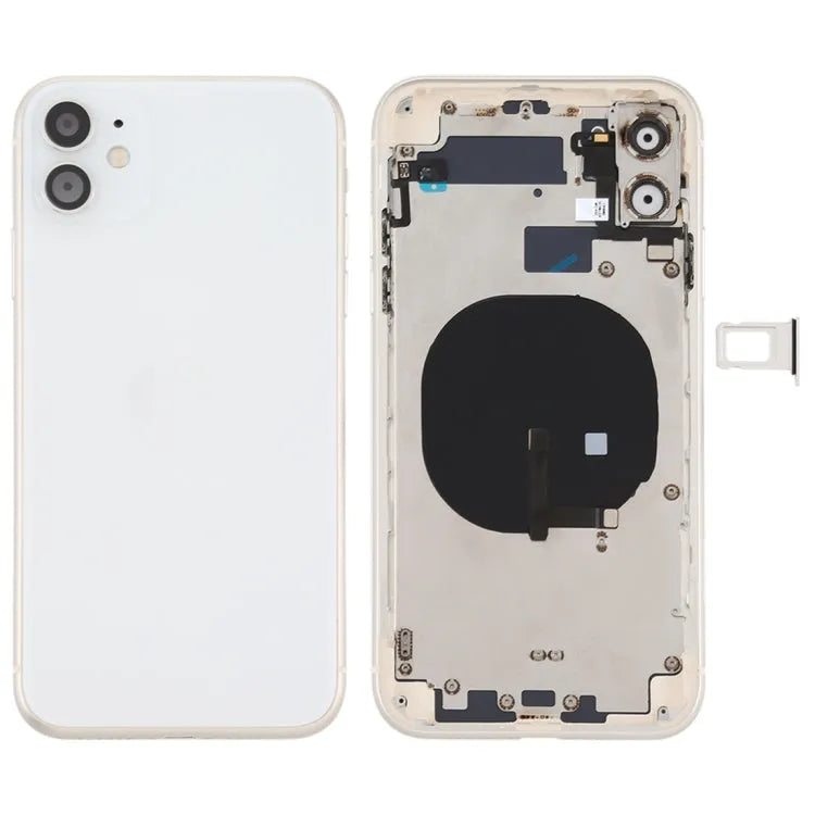 Batterij-achterklep compleet met zijtoetsen, simlade en draadloze oplaadmodule voor iPhone 11 (wit)