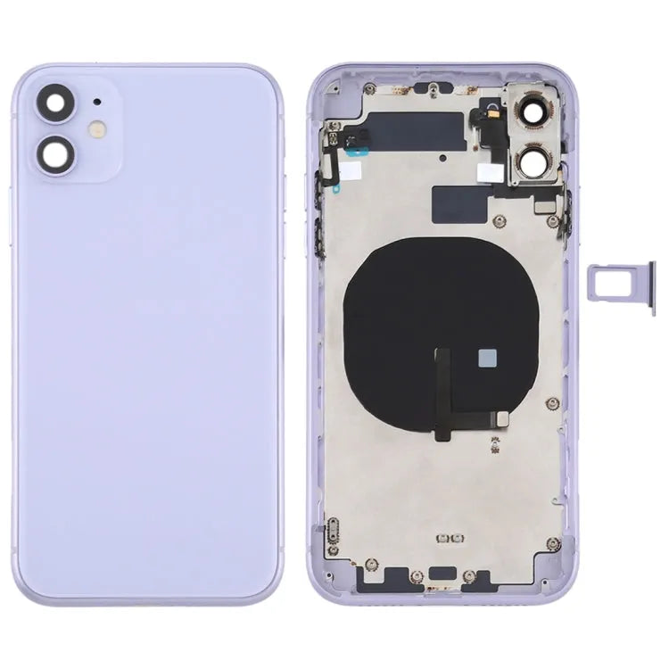 Batterij-achterklep compleet met zijtoetsen, simlade en draadloze oplaadmodule voor iPhone 11 (paars)