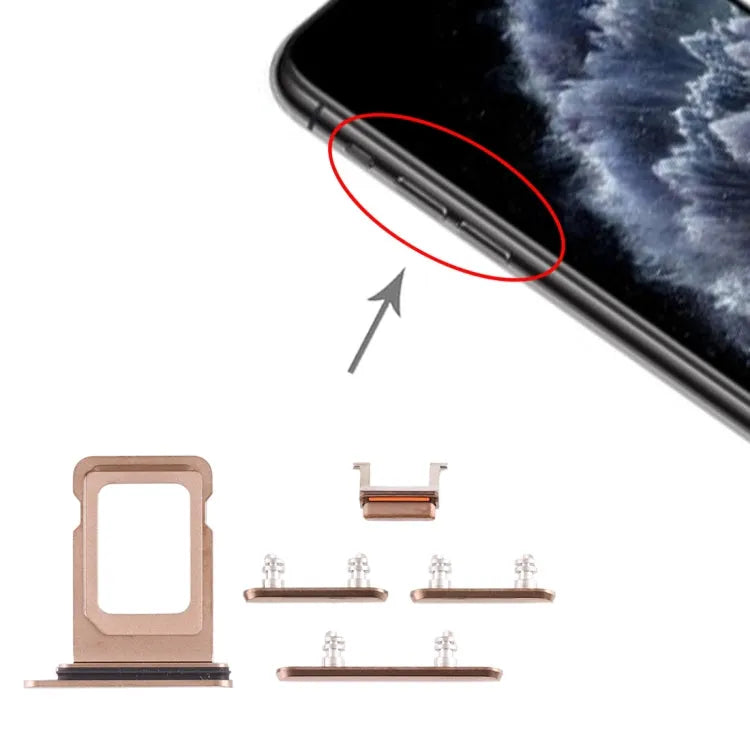 Simkaarthouder en zijknop voor iPhone 11 Pro en 11 Pro Max (goud)