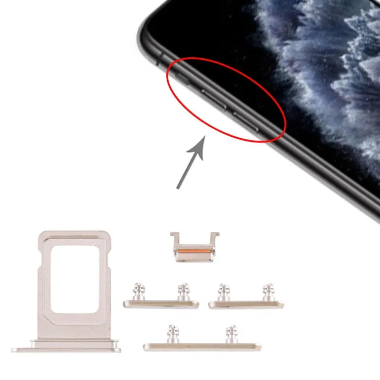 Dubbele simkaarthouder en zijknop voor iPhone 11 Pro Max en 11 Pro (zilver-wit)