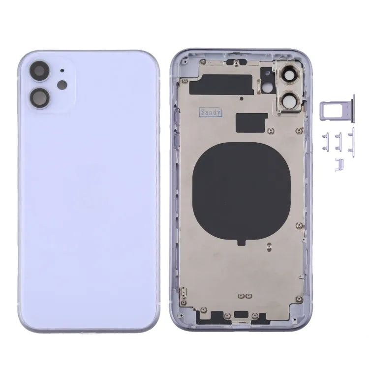 Achterbehuizing compleet met simlade, knoppen en cameralens voor iPhone 11 (paars)