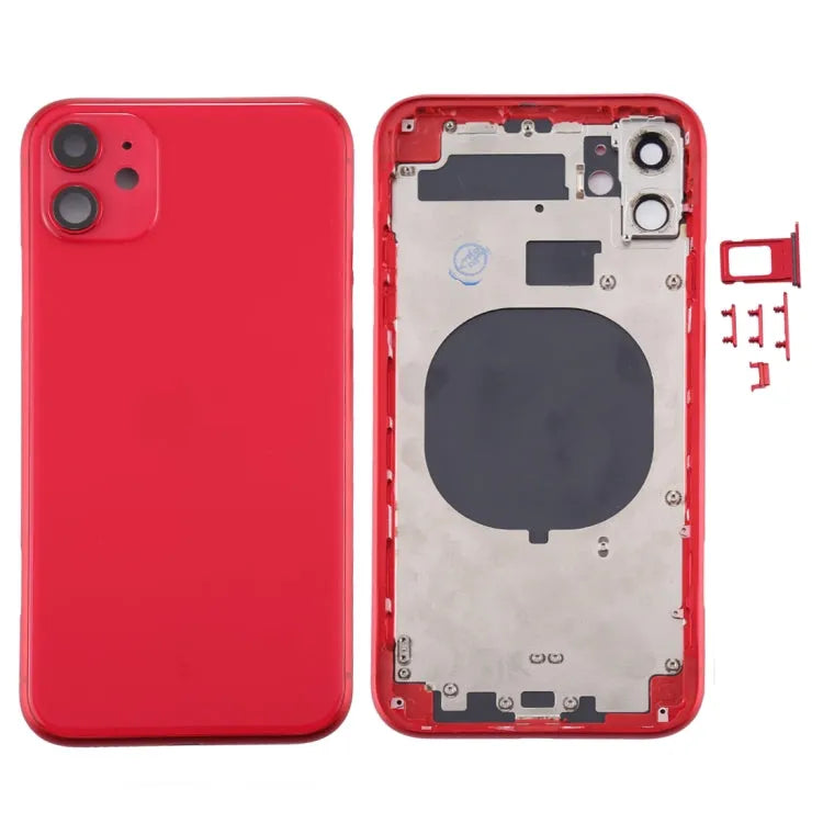 Achterbehuizing compleet met simlade, knoppen en cameralens voor iPhone 11 (rood)