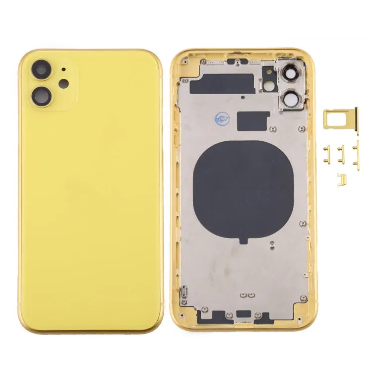 Achterbehuizing compleet met simlade, knoppen en cameralens voor iPhone 11 (geel)
