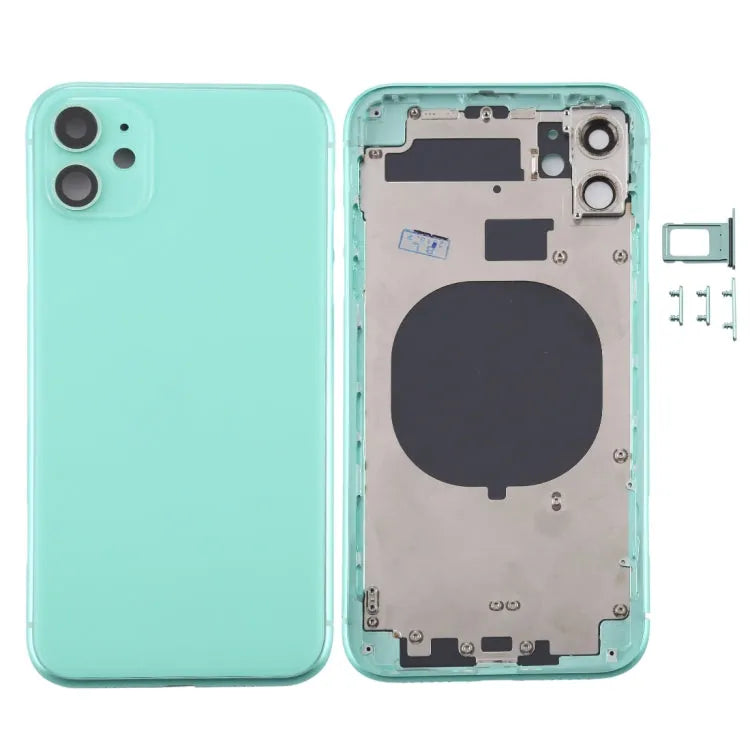 Achterbehuizing compleet met simlade, knoppen en cameralens voor iPhone 11 (groen)