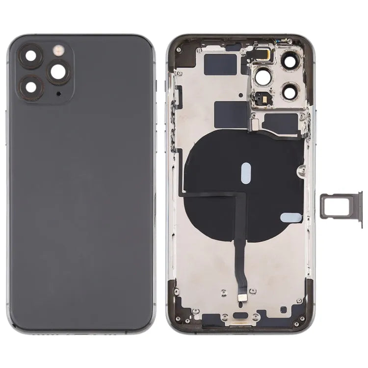 Achterklep compleet met zijtoetsen, kaartlade en draadloze laadmodule voor iPhone 11 Pro (zwart)