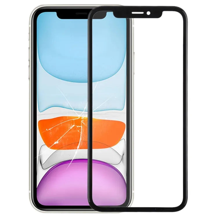 Voorscherm glazen buitenlens met frame en OCA-lijm voor iPhone 11 (zwart)