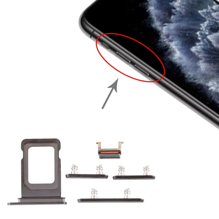 SIM-kaartlade dual met zijknoppen voor iPhone 11 Pro Max / 11 Pro (zwart)