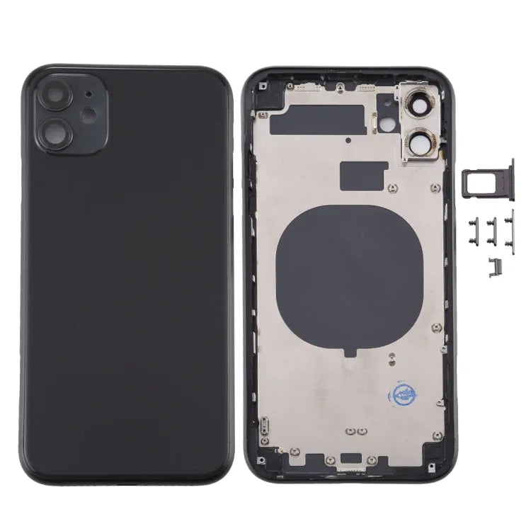 Achterklep met SIM-lade, zijkleppen en cameralens voor iPhone 11 (zwart)