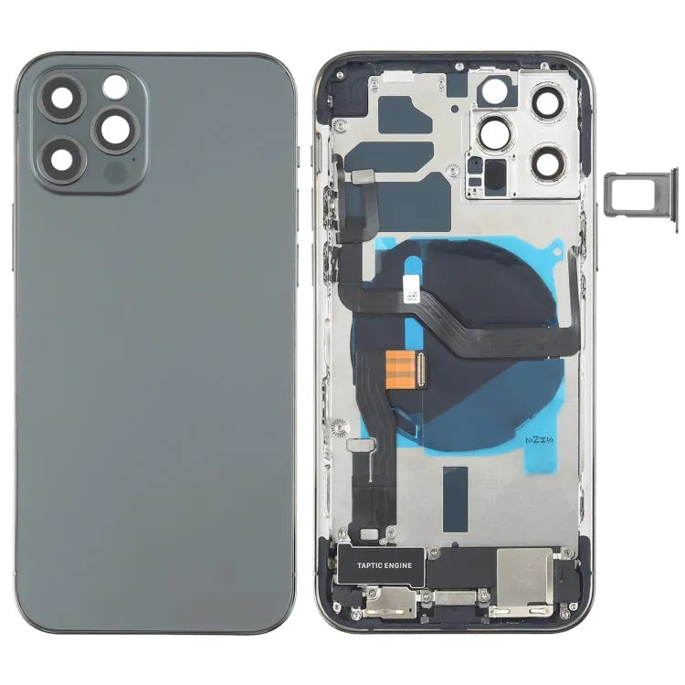 Achterklep-assemblage met zijknoppen, luidspreker en oplaadpoort voor iPhone 12 Pro (zwart)