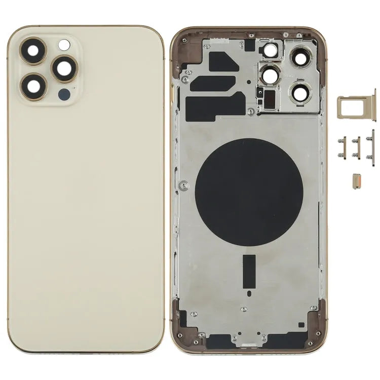 Achterbehuizing met SIM-lade, zijknoppen en cameralens voor iPhone 12 Pro Max (goud)