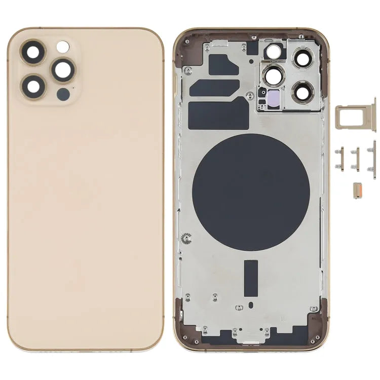 Achterbehuizing met simhouder en cameralens voor iPhone 12 Pro (goud)