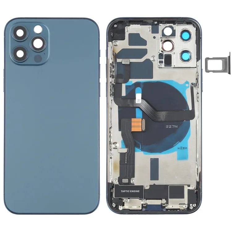 Achterkant-assembly met knoppen en oplaadmodule voor iPhone 12 Pro (blauw)