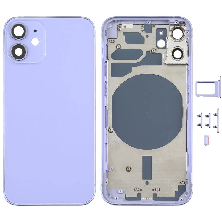 Achterbehuizing met SIM-lade, zijknoppen en cameralens voor iPhone 12 Mini (paars)
