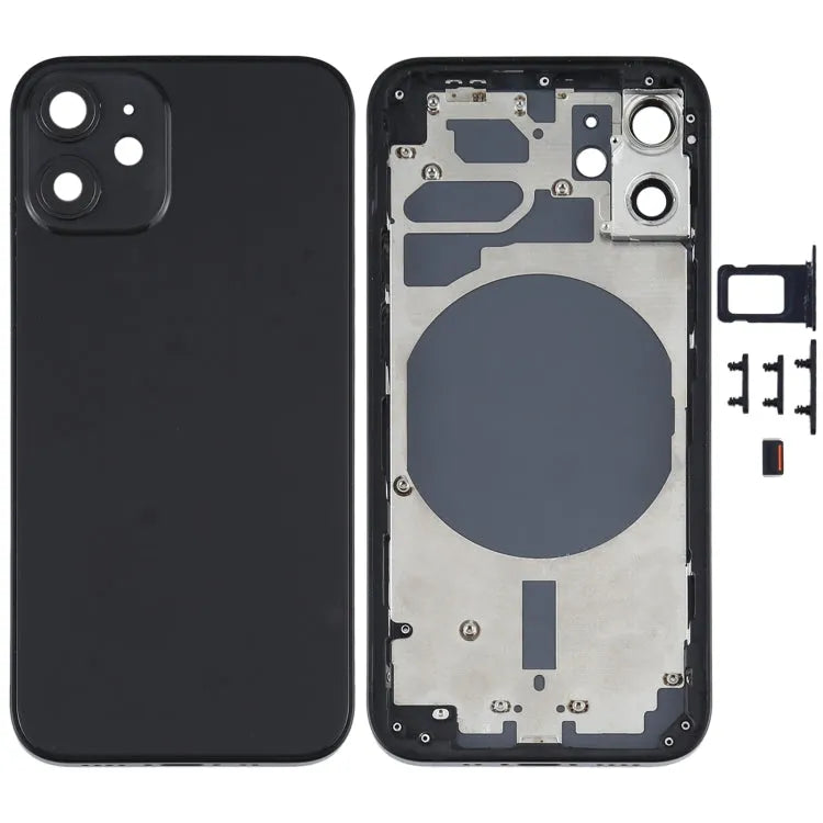 Achterbehuizing met SIM-lade, zijknoppen en cameralens voor iPhone 12 Mini (zwart)
