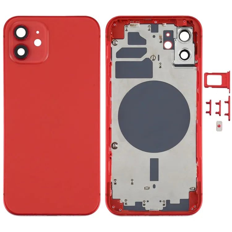Achterbehuizing met SIM-lade, zijknoppen en cameralens voor iPhone 12 (rood)