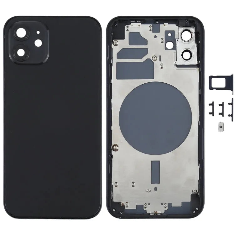 Achterbehuizing met SIM-lade, zijknoppen en cameralens voor iPhone 12 (zwart)