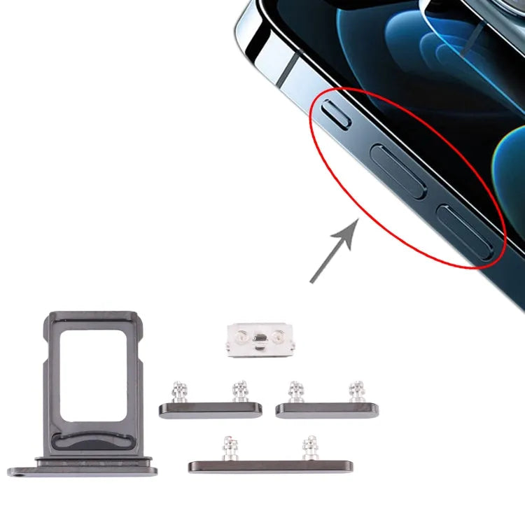 Simkaarthouder en zijknoppen-set voor iPhone 12 Pro (grafiet)