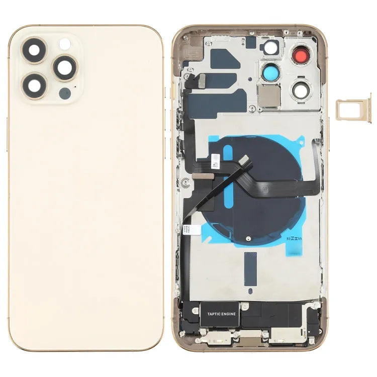 Achterbehuizing compleet met knoppen, kaartlade en draadloze oplaadmodule voor iPhone 12 Pro Max (goud)