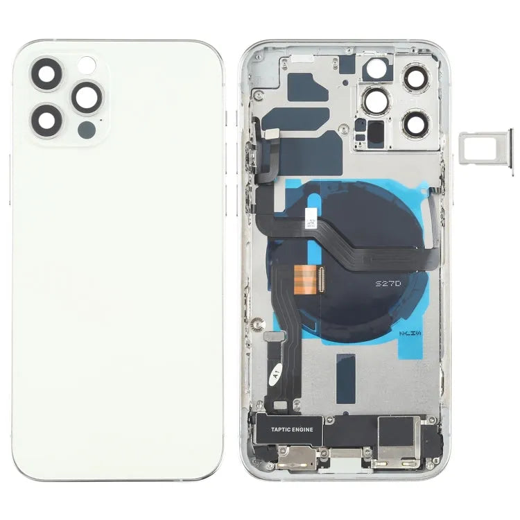 Achterbehuizing compleet met knoppen, kaartlade en draadloze oplaadmodule voor iPhone 12 Pro (wit)