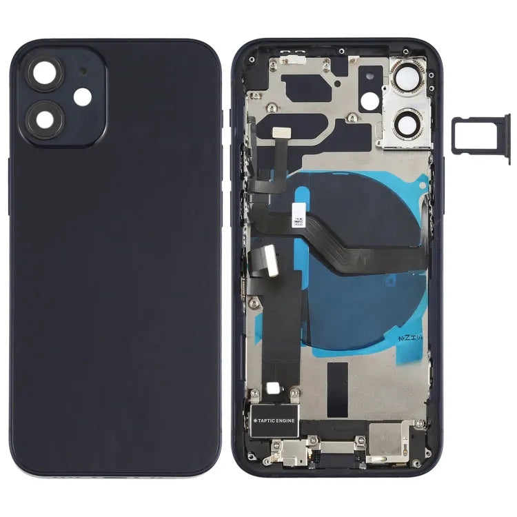 Achterbehuizing compleet met knoppen, kaartlade en draadloze oplaadmodule voor iPhone 12 Mini (zwart)